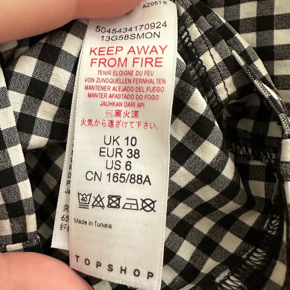 TOPSHOP Women’s Cropped Gingham Shirt Top Black and White Size 6 - Picture 5 of 6